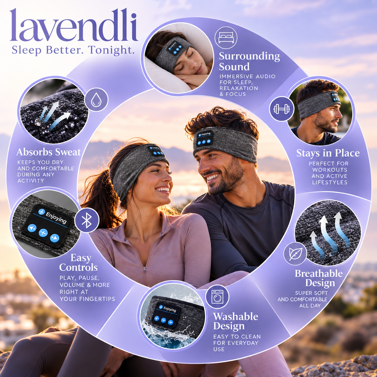Lavendli DreamWave™ 2.0 - Bluetooth Sleeping & Sports Headband.