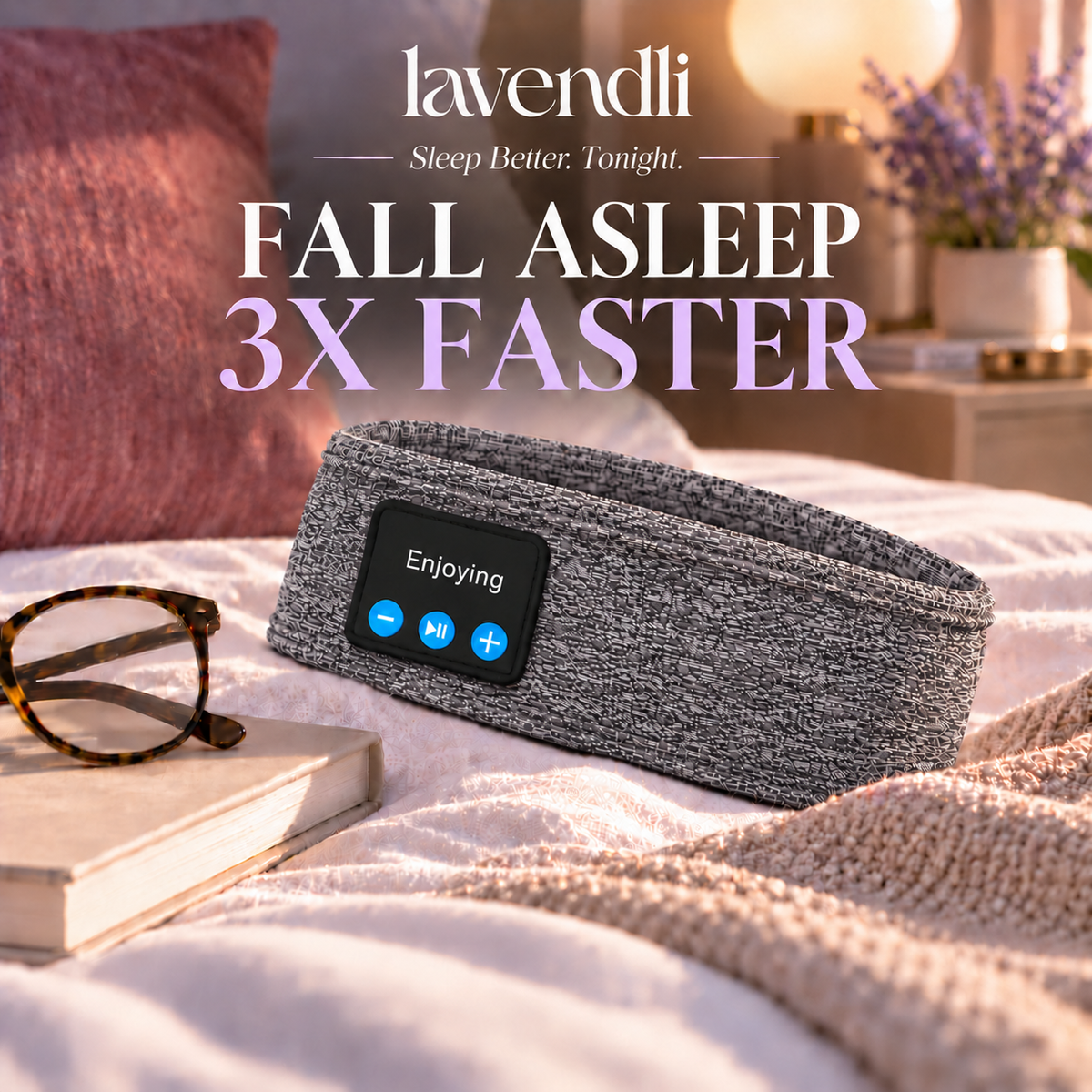 Lavendli DreamWave Bluetooth sleep headband with built-in audio controls